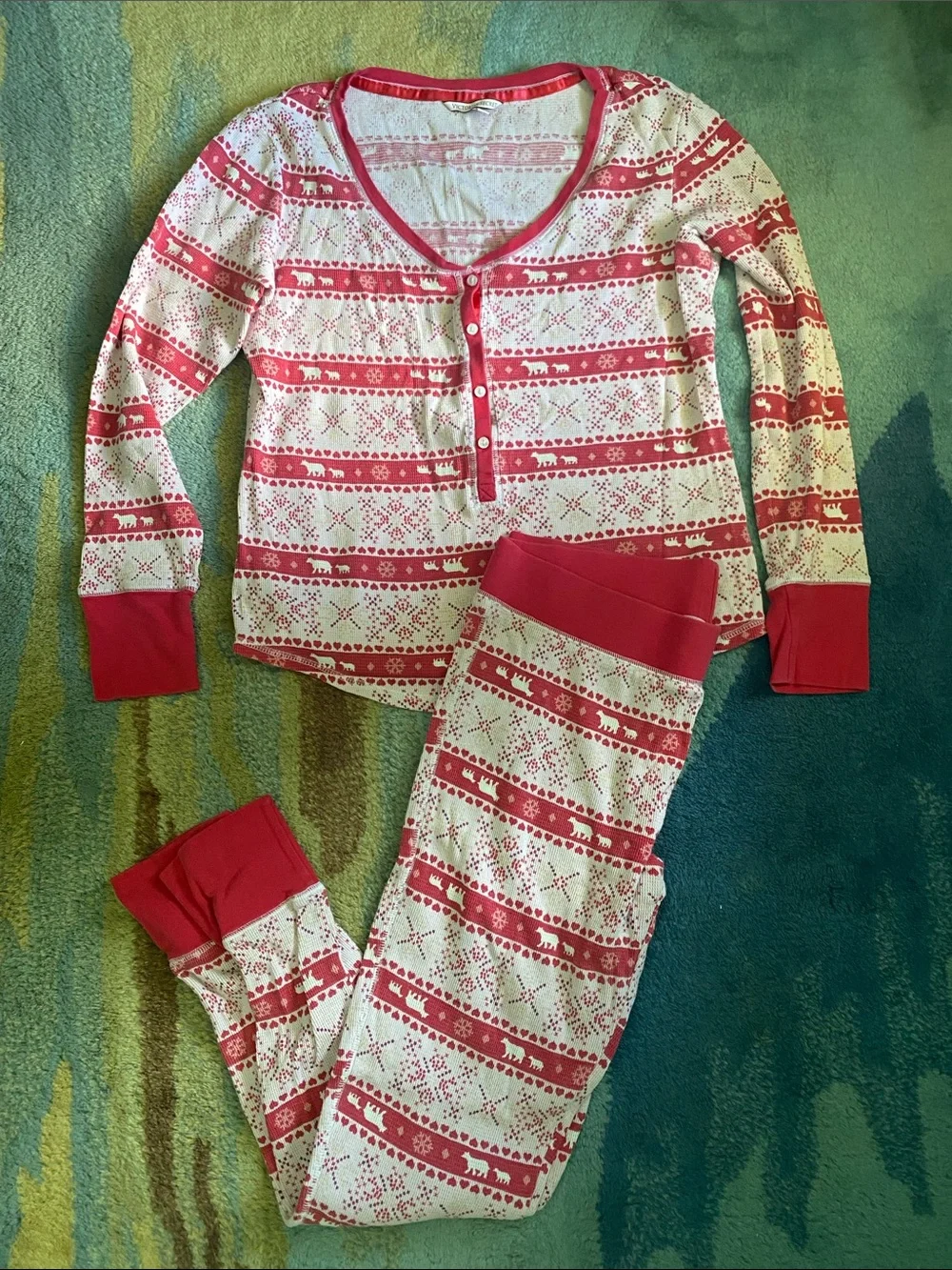 Victoria's Secret Red and White Fair Isle Henley Pajama Set